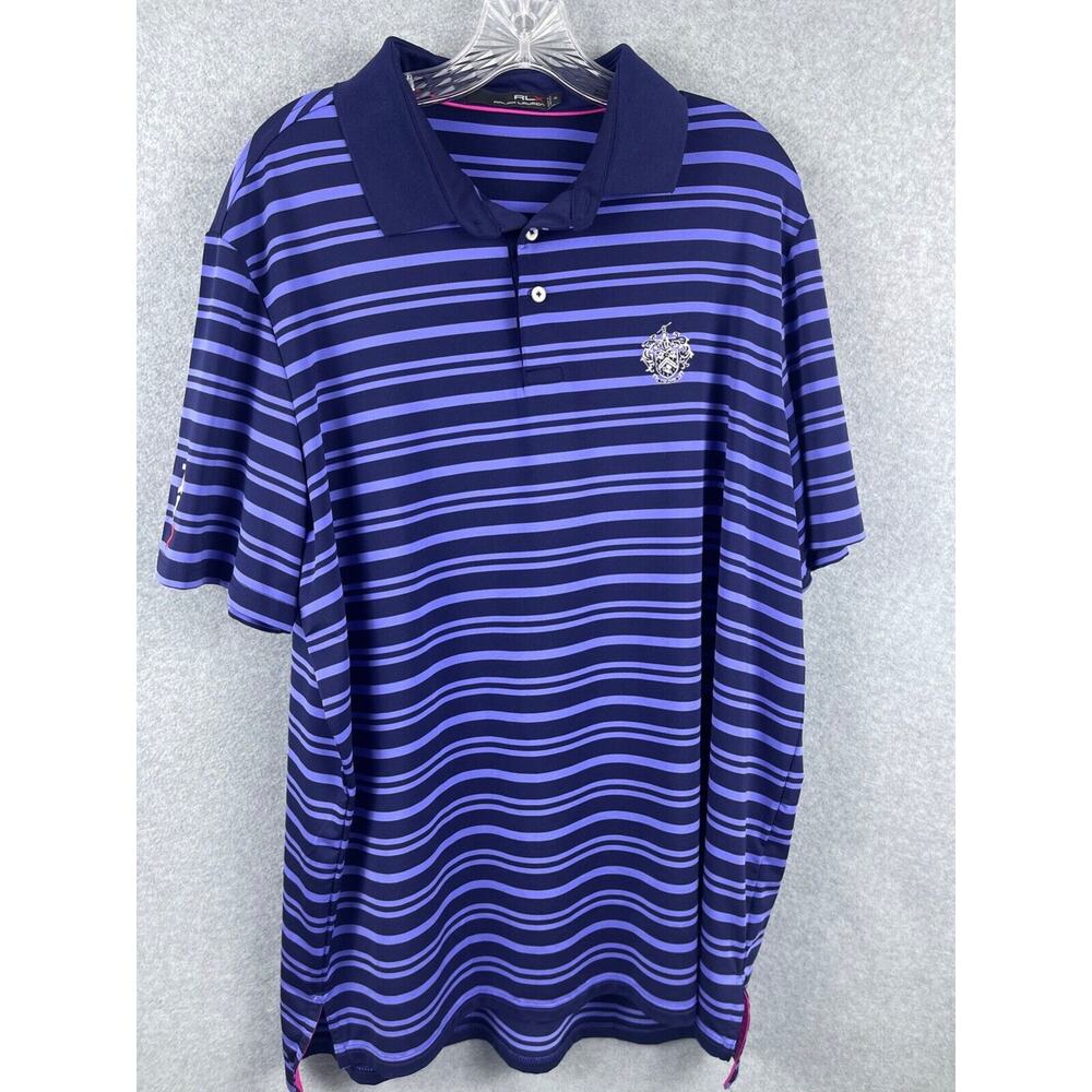 Ralph Lauren RLX Polo Shirt Men's XL Blue Striped Short Sleeve Crest Preppy Golf